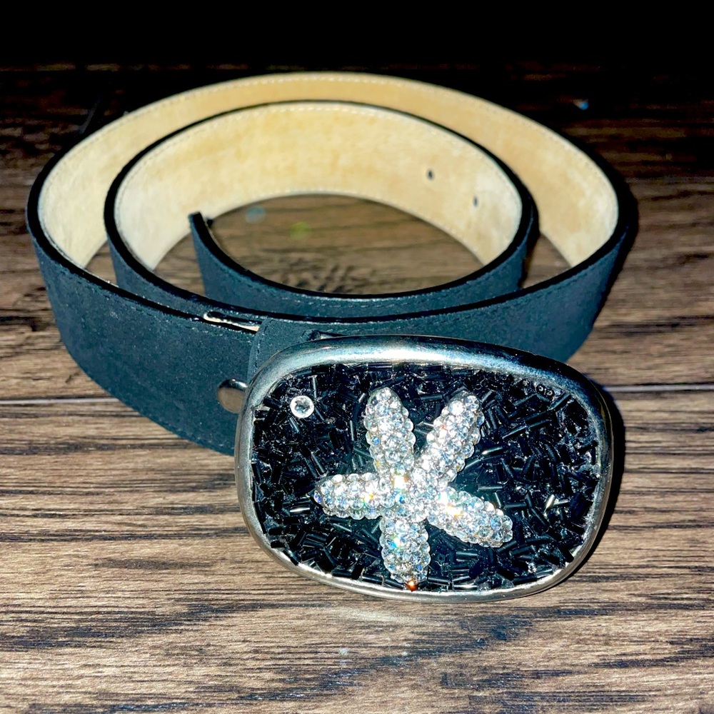 Black suede embellished starfish belt buckle, size 34